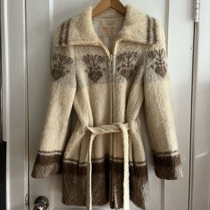 Vintage Icelandic wool waist tie cardigan
